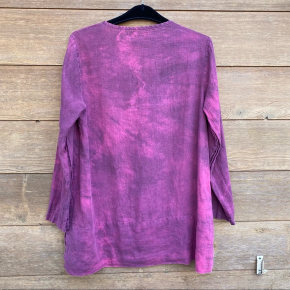 FLAX Purple Tie Dye V-neck Lagenlook Tunic Top - Picture 2 of 7